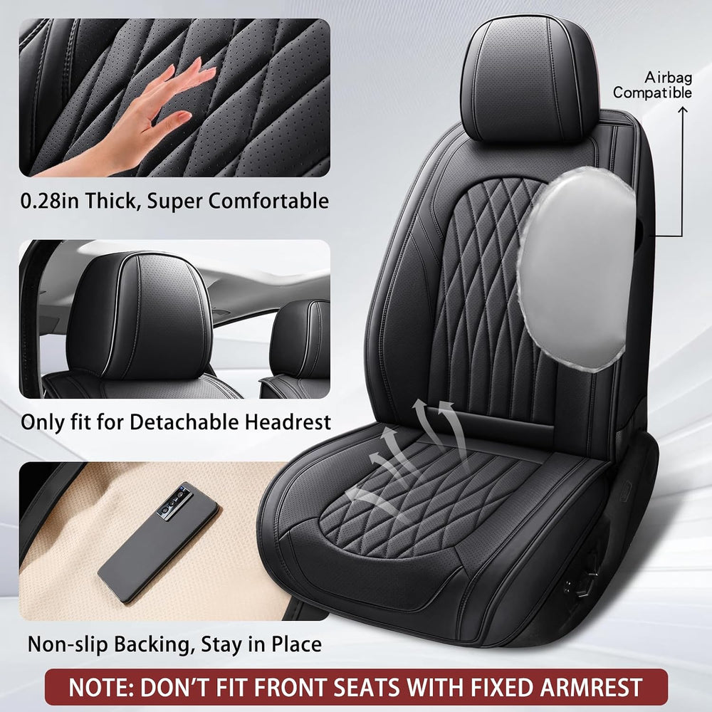 WELLDO Nappa Faux Leather Car Seat Cover Full Set, Black