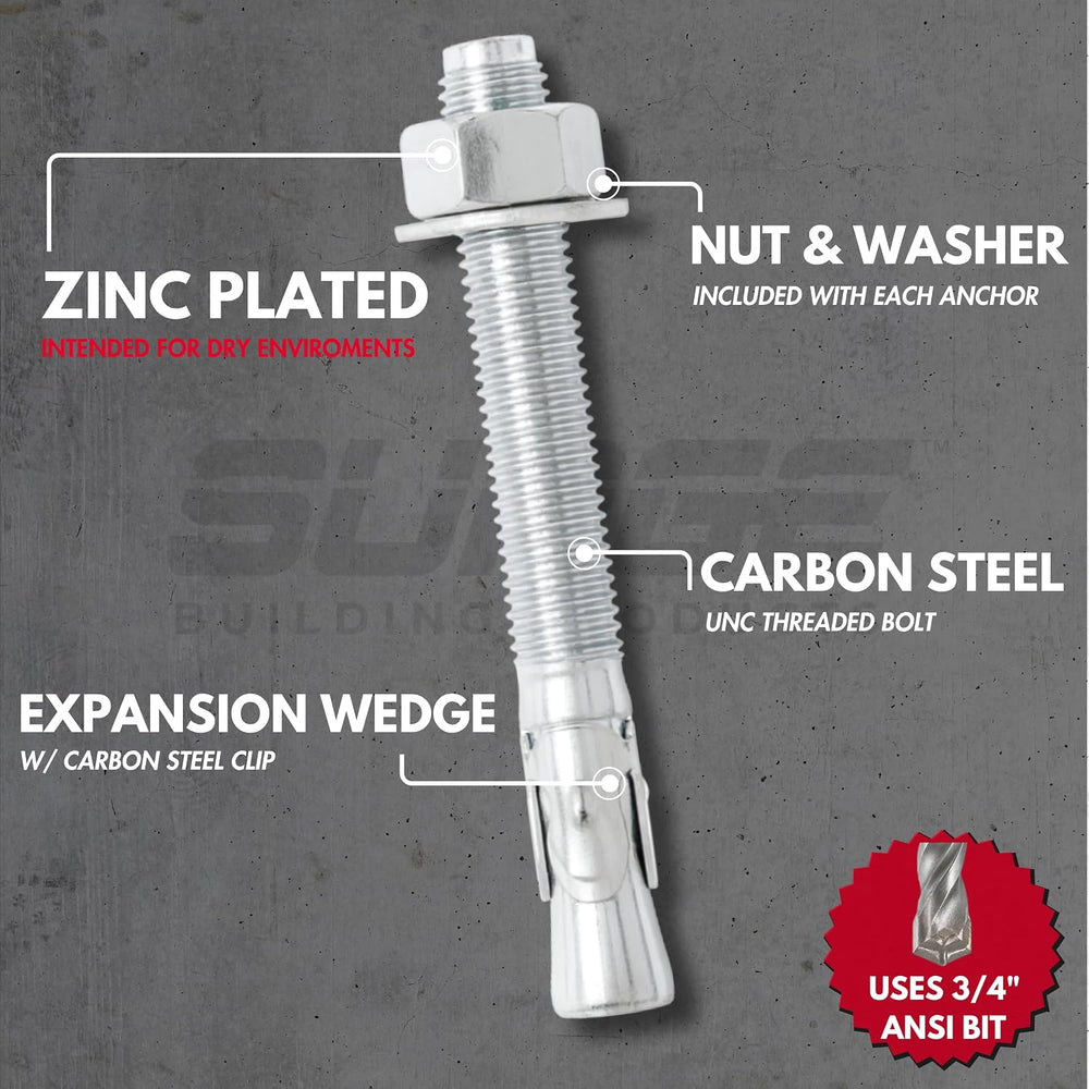 3/4" x 8-1/2" Zinc-Plated Wedge Anchors for Concrete & Cement (...