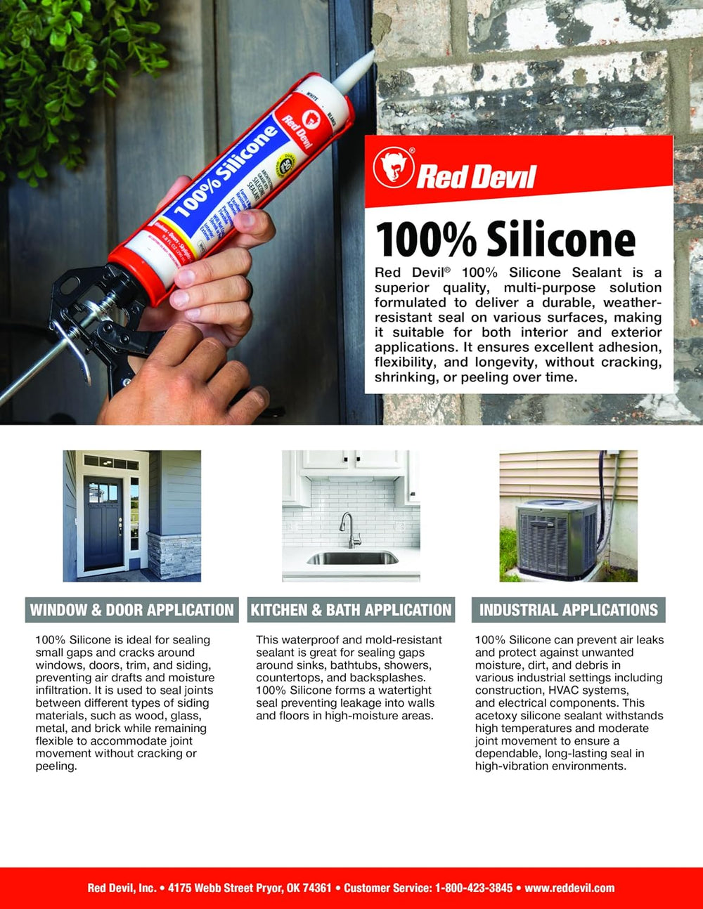 Red Devil 082012 100% Silicone Sealant Architectural Grade, Clear, 2.8 Oz, Pa...