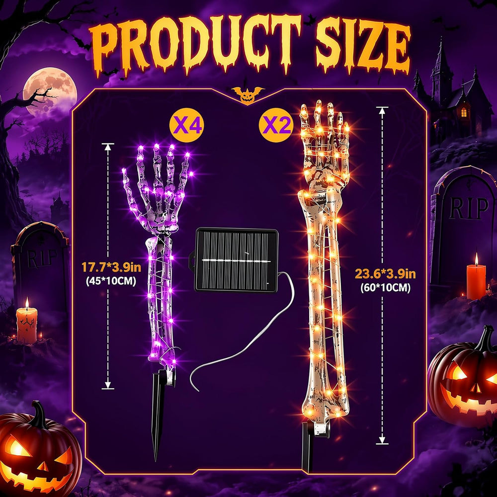 Solar Halloween Yard Decorations 10 Light up Skeleton Arms 500 LEDs 8 Modes