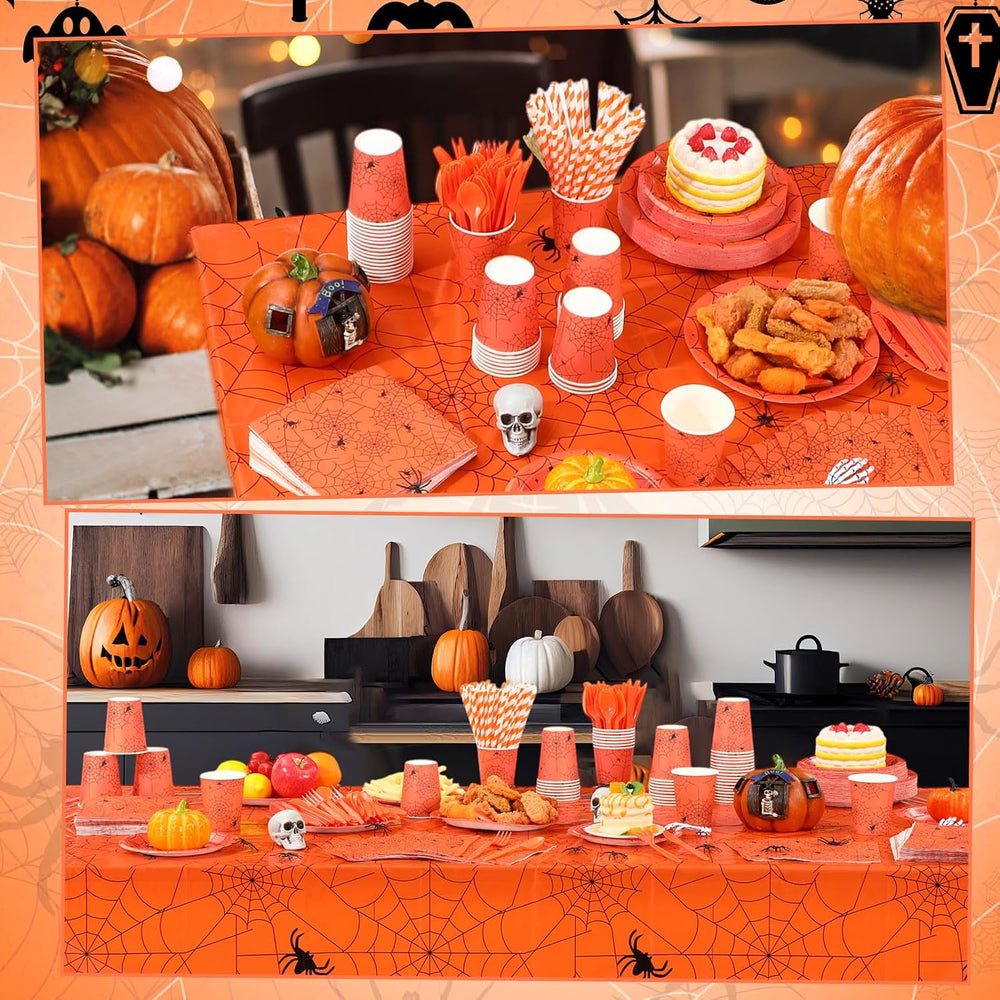 Funnymoom 452 Pcs Orange Halloween Spiderweb Party Supplies, Serves 50