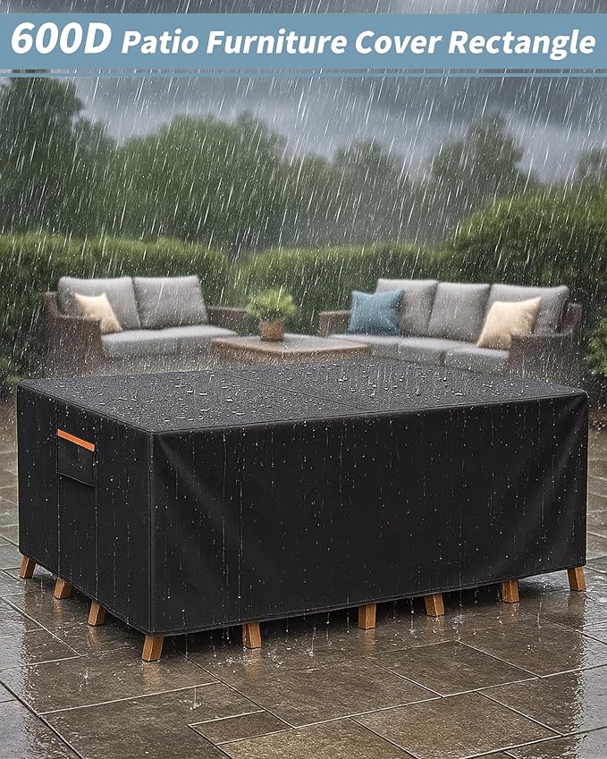 Outdoor Waterproof Furniture Cover, 111W x 74L x 28H inches Heavy Duty 600D