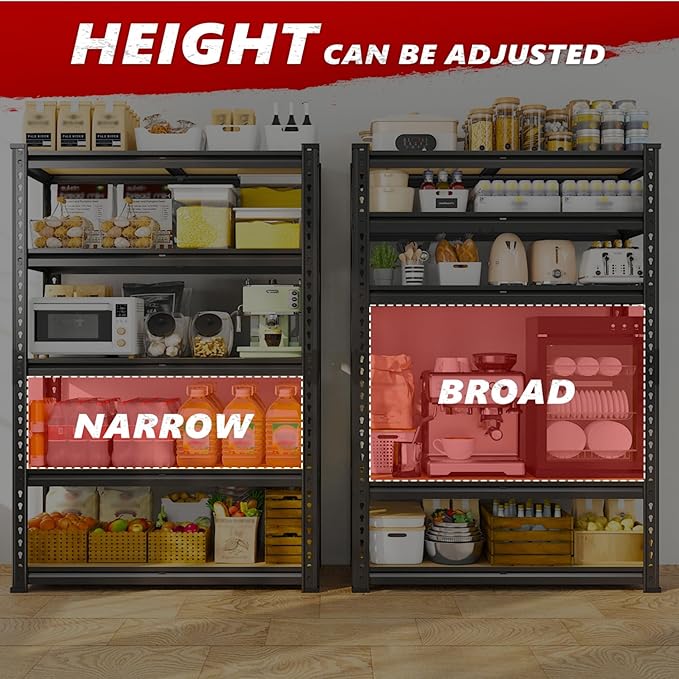 REIBII 2020LBS Storage Shelves 5 Tier Garage Shelving Heavy Duty Adjustable