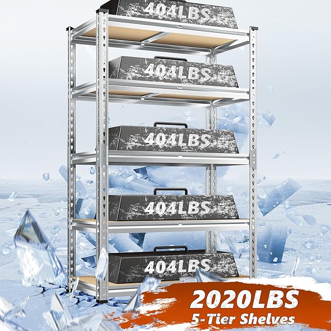 REIBII Garage Shelving, 5 Tier Storage Shelves Load 2020LBS, Adjustable Garag...