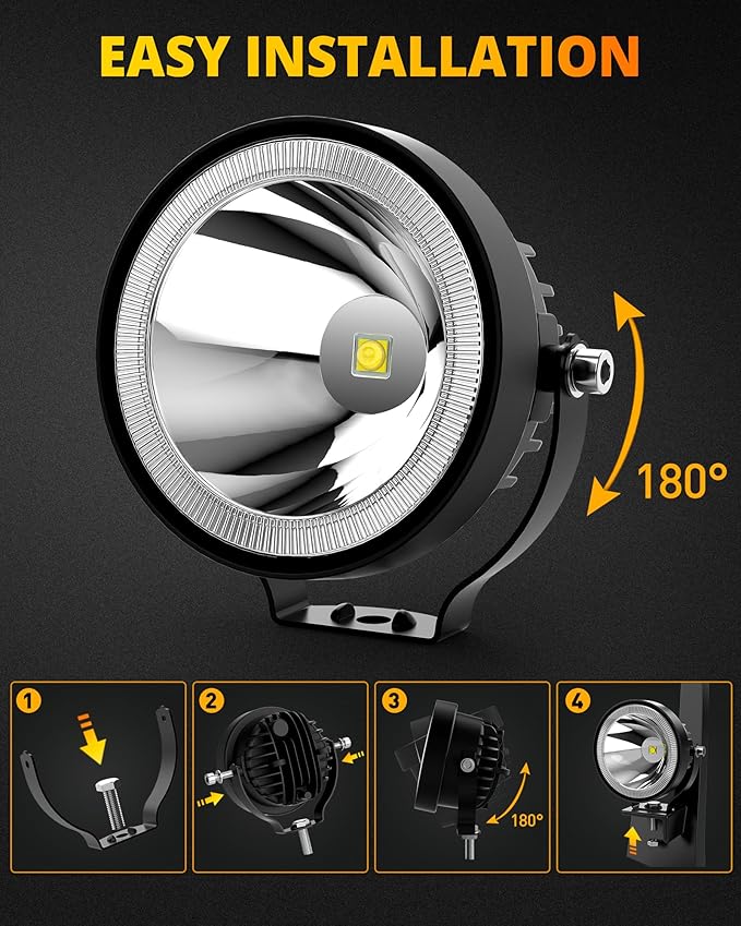 NAOEVO 4 Inch Round LED Pod Lights, 60W 6000LM LED Spot Off Road/Driving/Fog
