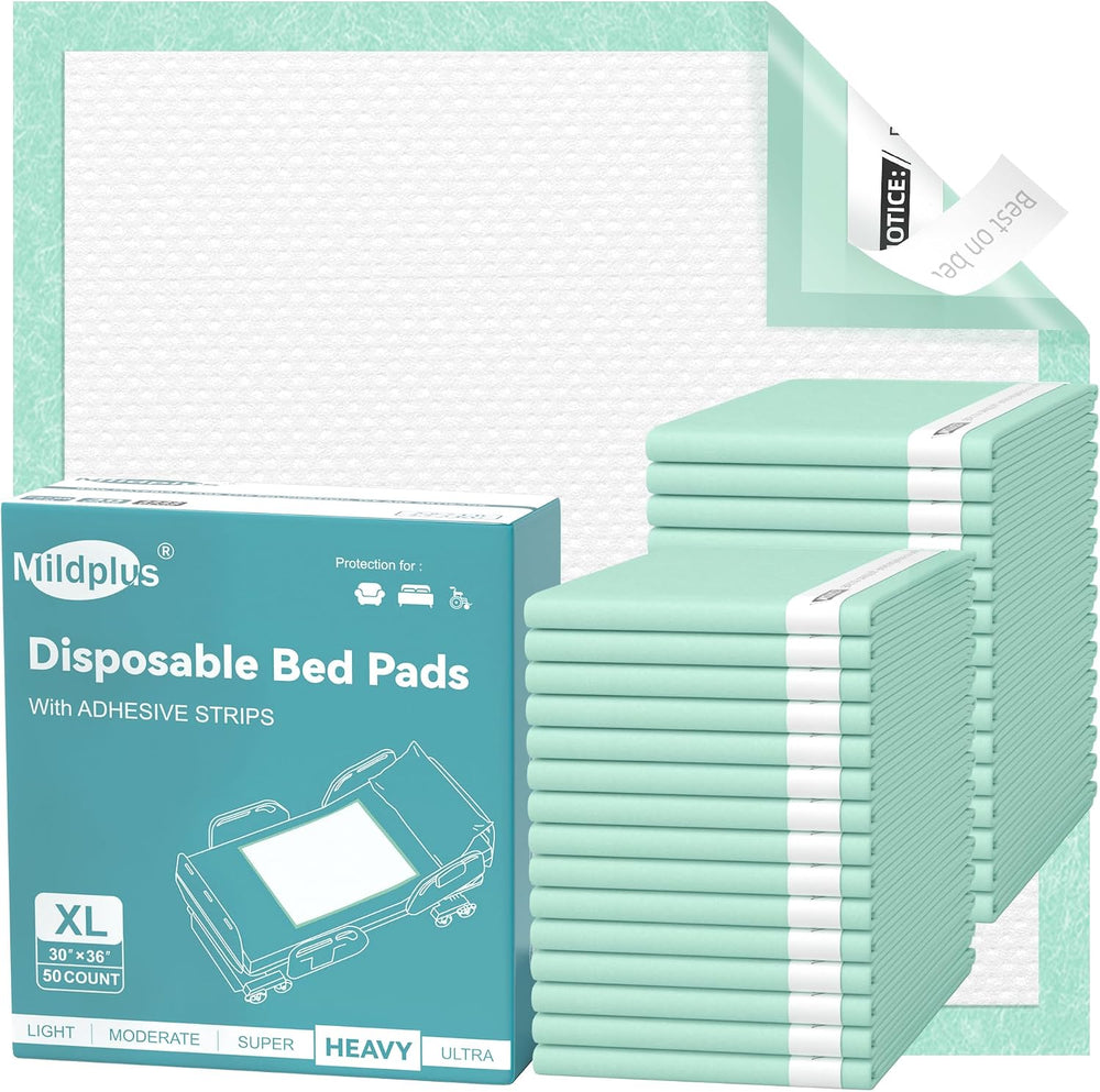 MILDPLUS Disposable Bed Pads with Adhesive Strip 30" x 36" (50 Counts)