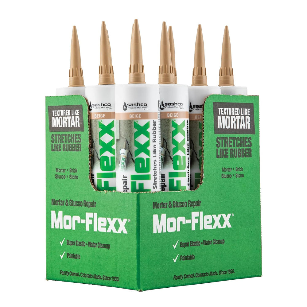 Sashco Mor-Flexx Mortar & Stucco Repair, Beige, 10.5 oz, 12 Pack