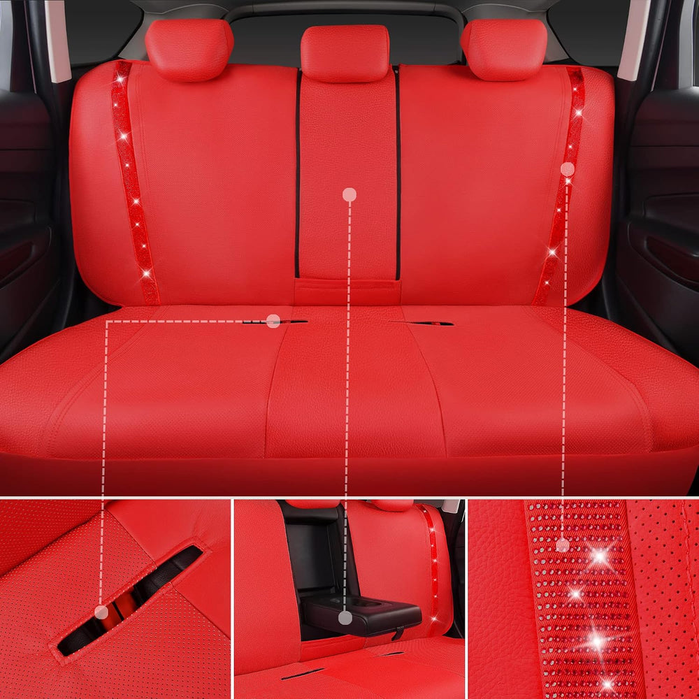 CAR PASS Bling Diamond Car Seat Covers Full Set, Shining Rhinestone Waterproo...