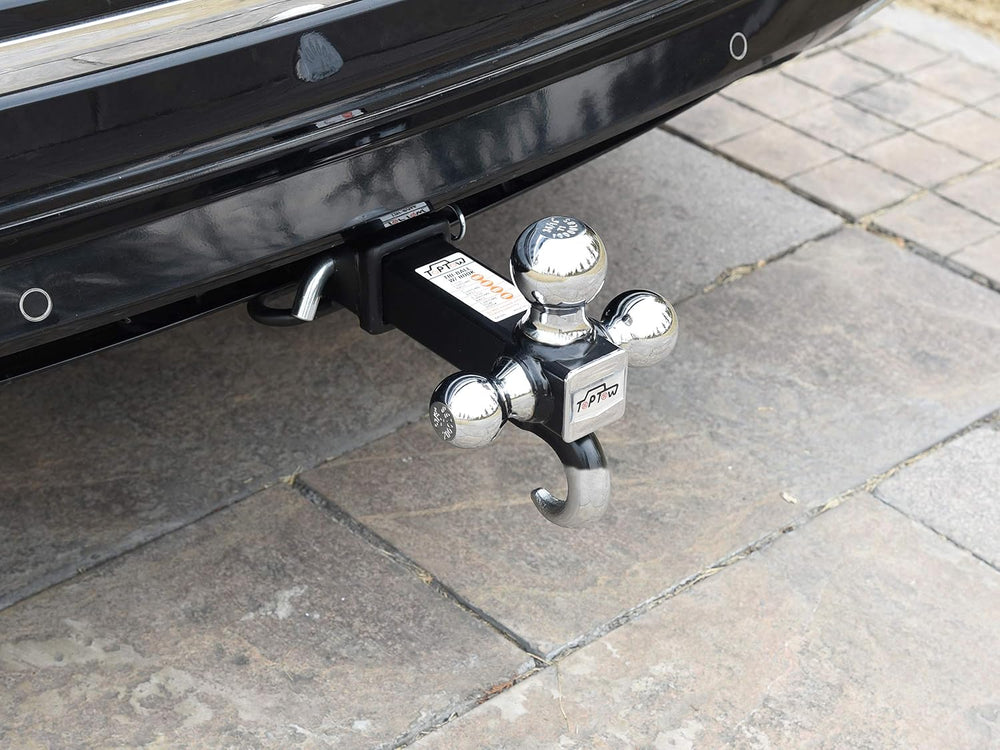 TOPTOW 64180 Trailer Receiver Hitch Triple Ball Mount with Hook, Chrome Balls...