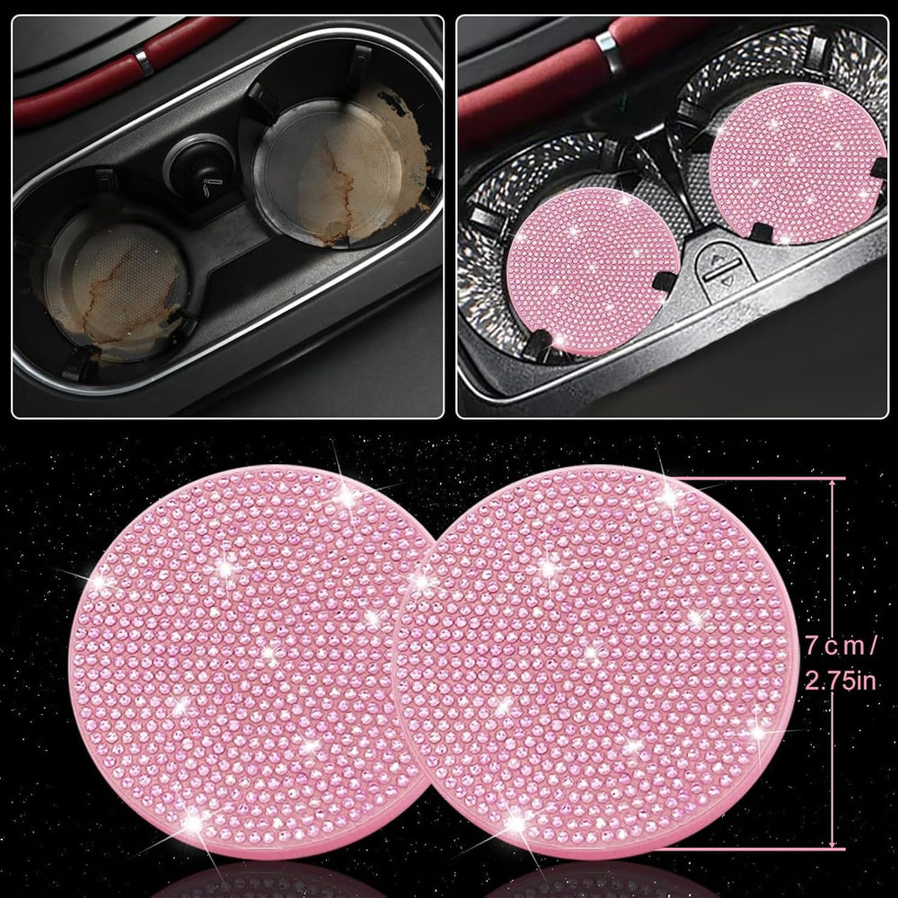 30 Pcs Pink Bling Car Accessories Set for Women, Pink Steering Wheel Cover Se...