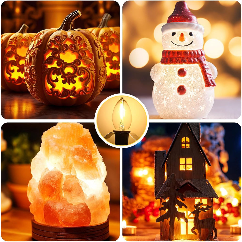 Enhon 30 Pack Christmas Village Blow Mold Light Cord Bulk with C7 LED Bulb