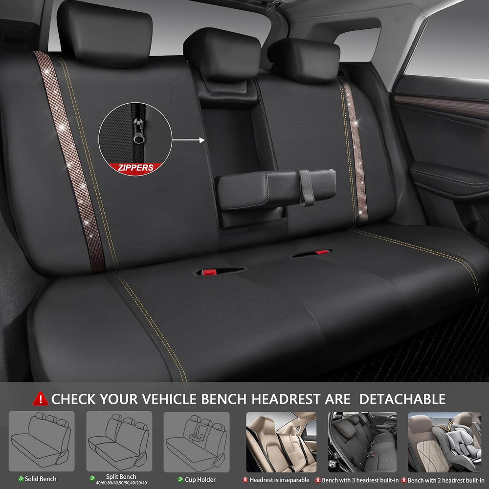 CAR PASS Bling Diamond Car Seat Covers Full Sets, Shining Rhinestone Waterpro...
