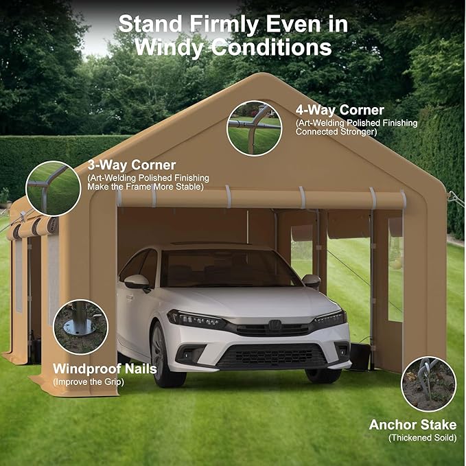 10x20FT Portable Garage, Galvanized Frame & 180 g PE Waterproof Canopy