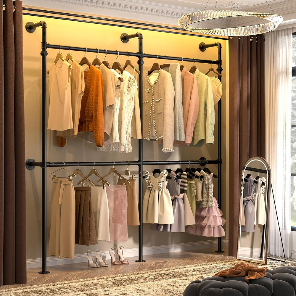 Aheaplus Industrial Pipe Clothing Rack, Reversible 6.75FT Clothes Rack