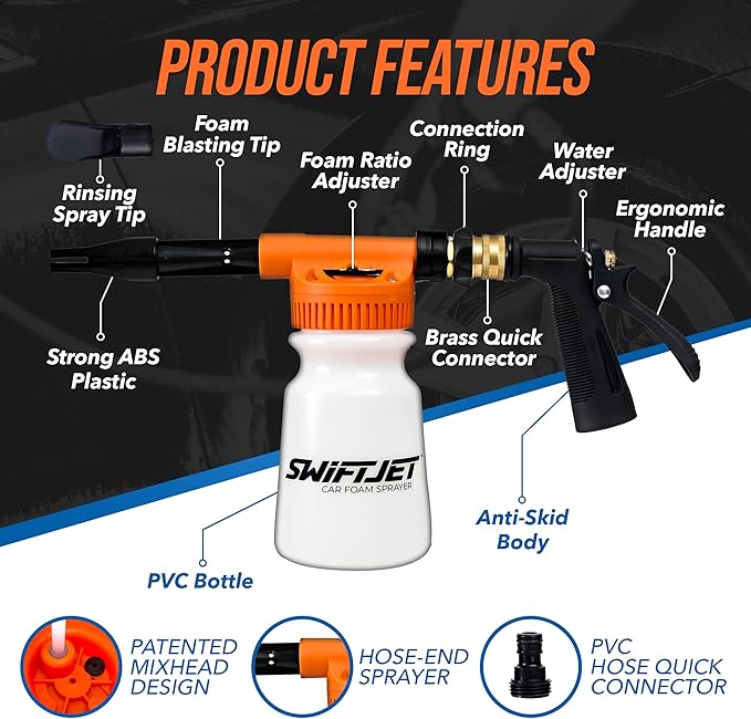SwiftJet Car Wash Foam Gun + Microfiber Wash Mitt