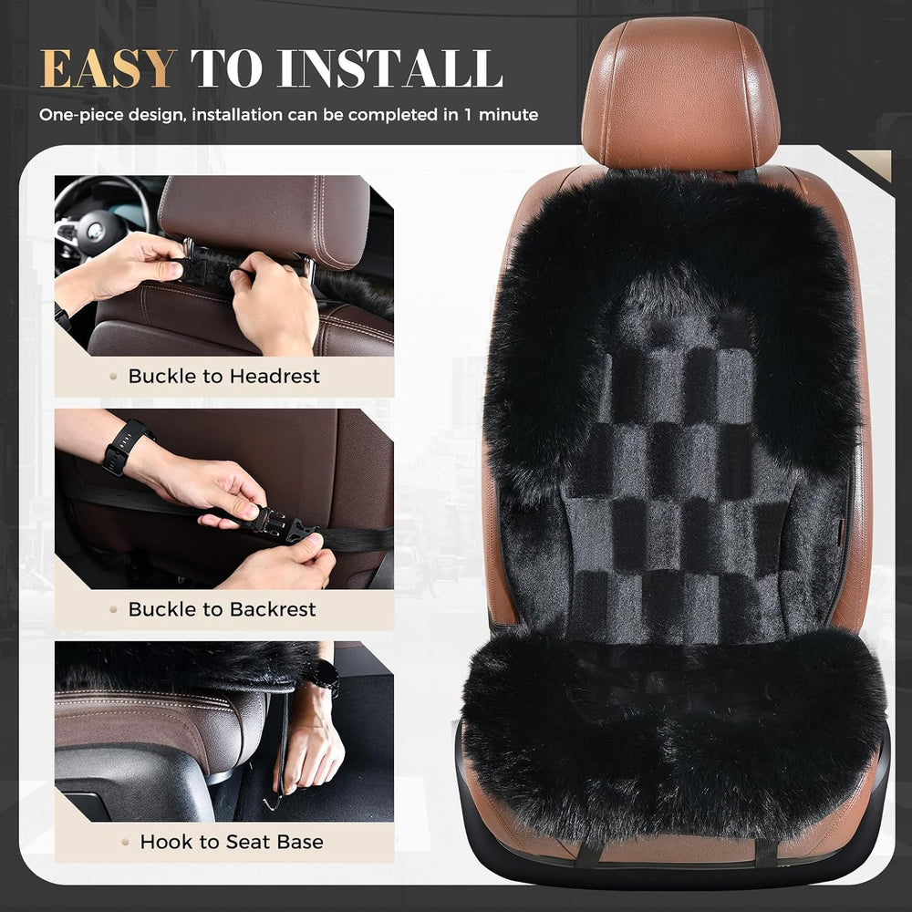 Coverado Fluffy Fur Car Seat Covers, Luxury Thickened Plush Car Seat Cushion ...