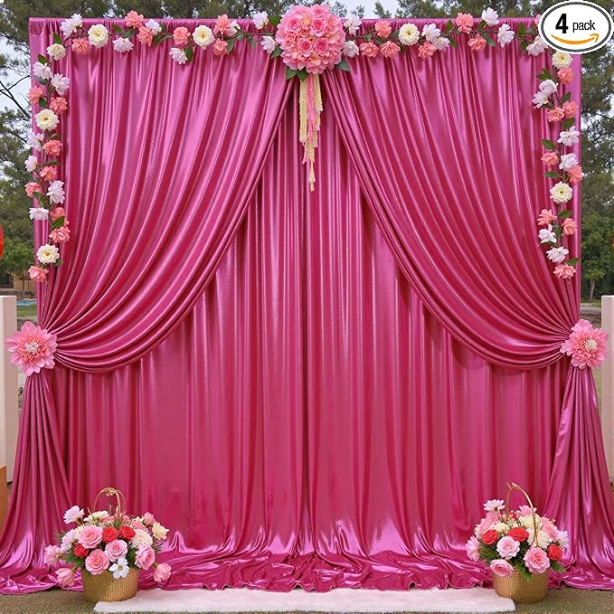 20x10ft Shimmer Hot Pink Sequin Backdrop Curtain for Parties, Thick Wrinkle F...