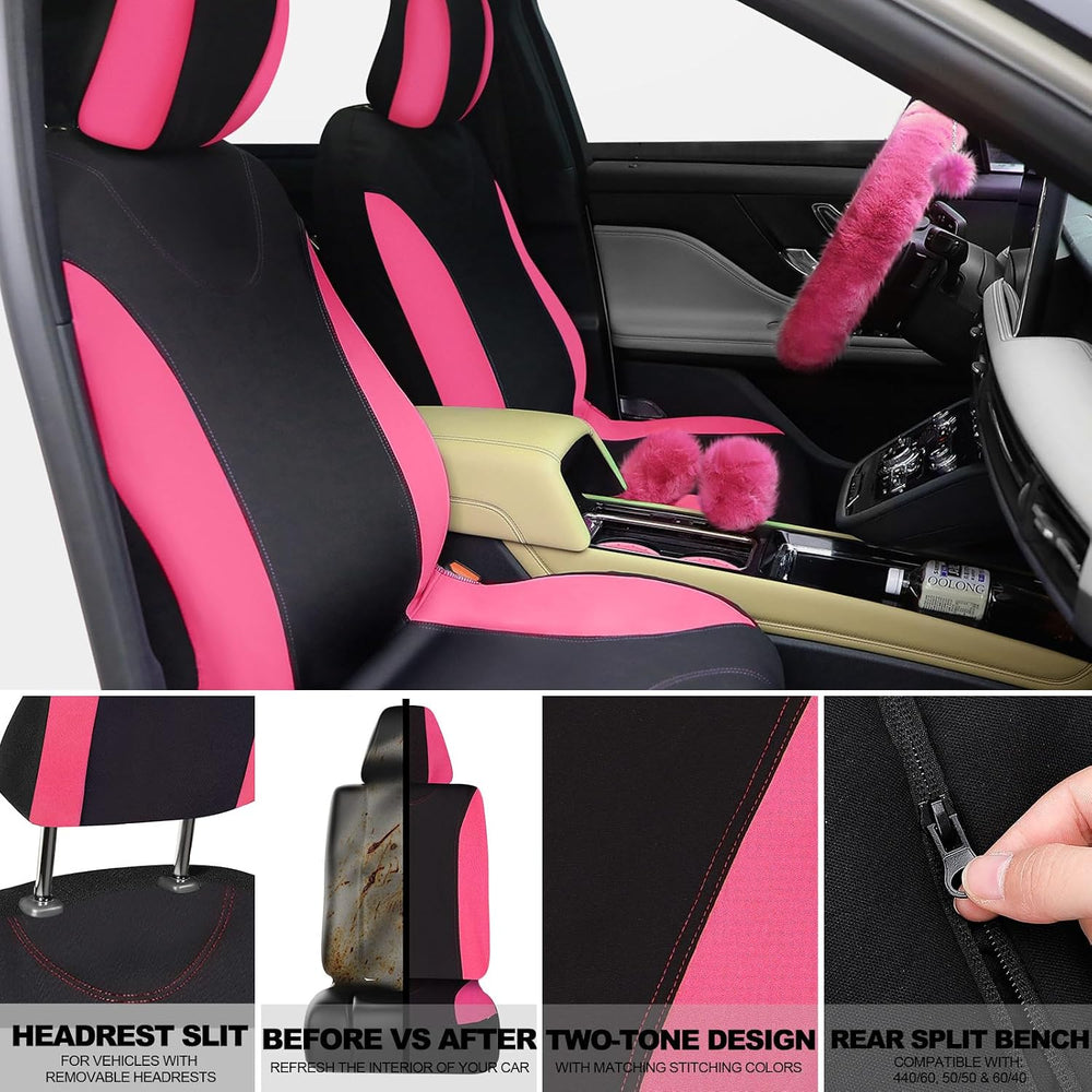 Woanger 47 Car Seat Cover Full Set Car Accessories for Women, Pink Black