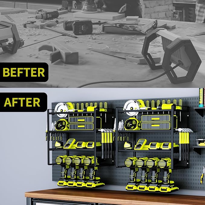 KAFAHOM Power Tool Organizer, 4 Layer Drill Holders Wall Mount, Heavy Duty