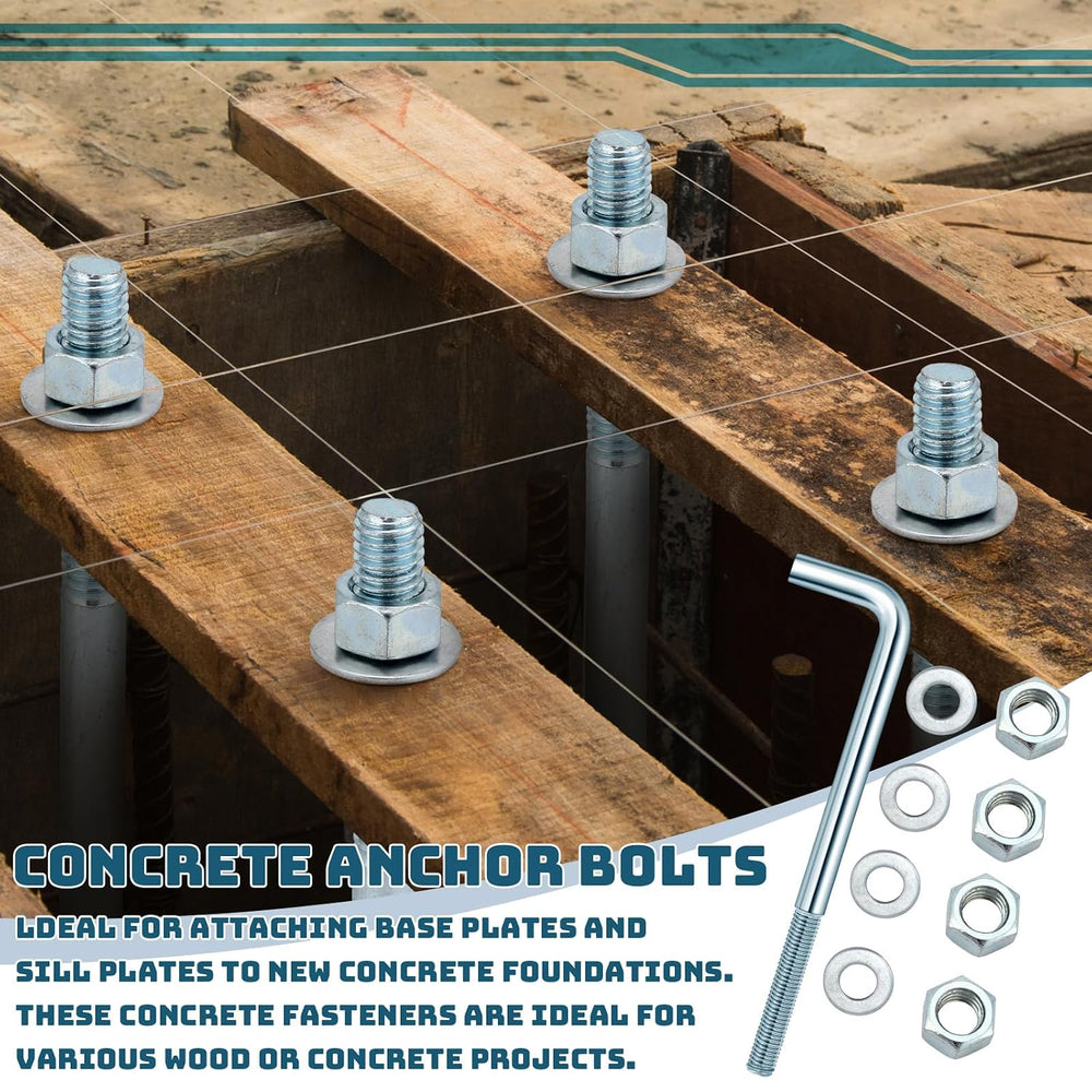 Yaocom 10 Pcs J Bolt Galvanized Anchor Bolts with Nuts Washer, 3/4-10 x 12"