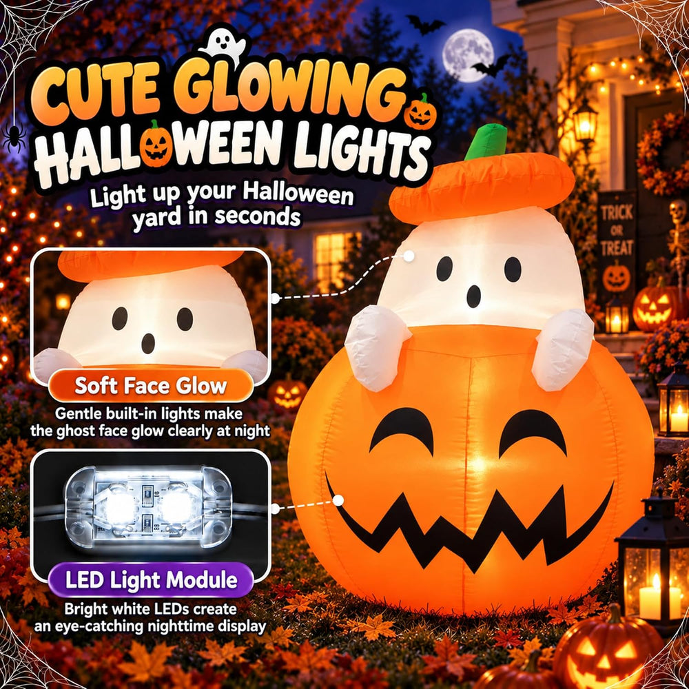 Inflatable Ghost Outdoor Decoration, 4ft Halloween Scary Blow Up Yard Décor