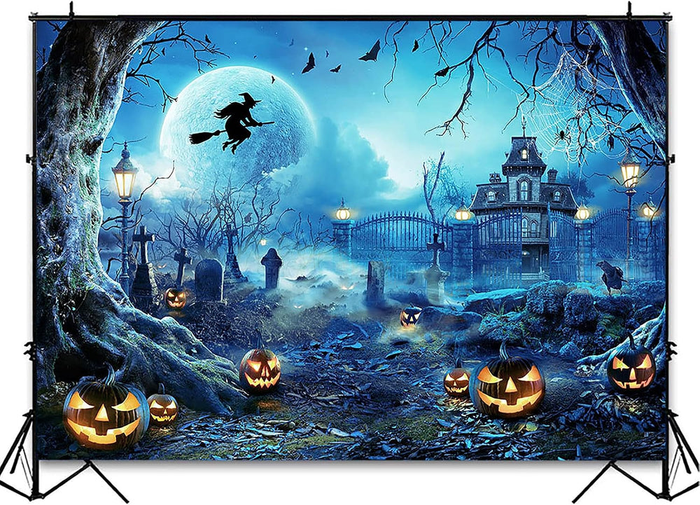 10x7ft Blue Halloween Backdrop Spooky Photography Background