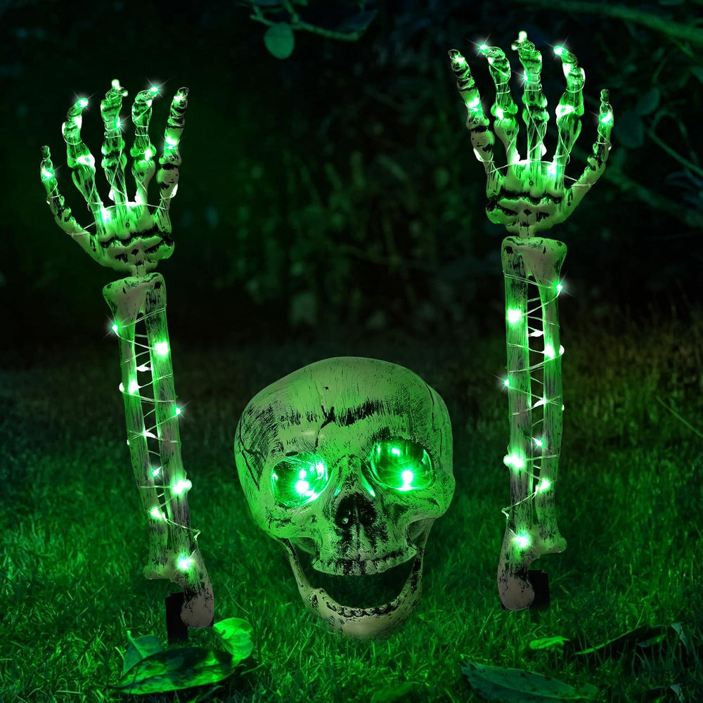 Halloween Skeleton Decorations Outdoor, Light Up Skull Head & Skeleton Ha...