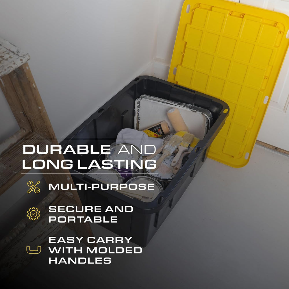 CX Heavy Duty 27-Gallon Stackable Plastic Storage Bins with Lids, 4 Pack