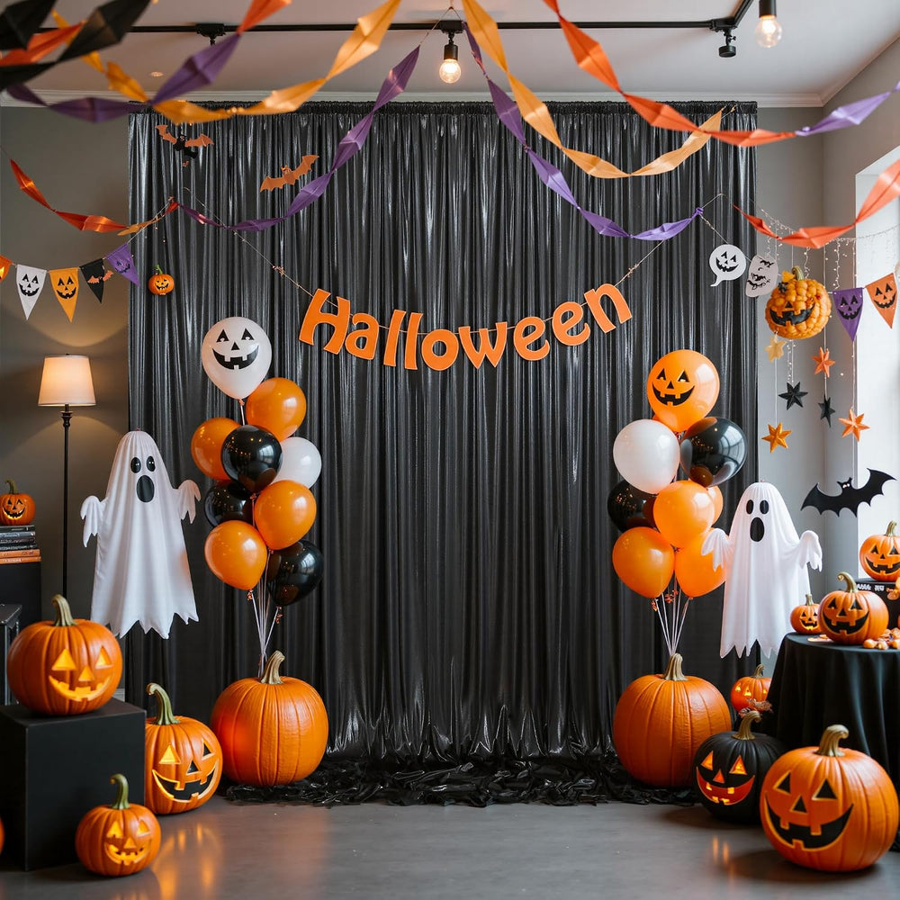10x10ft Black Sequin Backdrop Curtains Wrinkle Free Drapes Halloween Photo