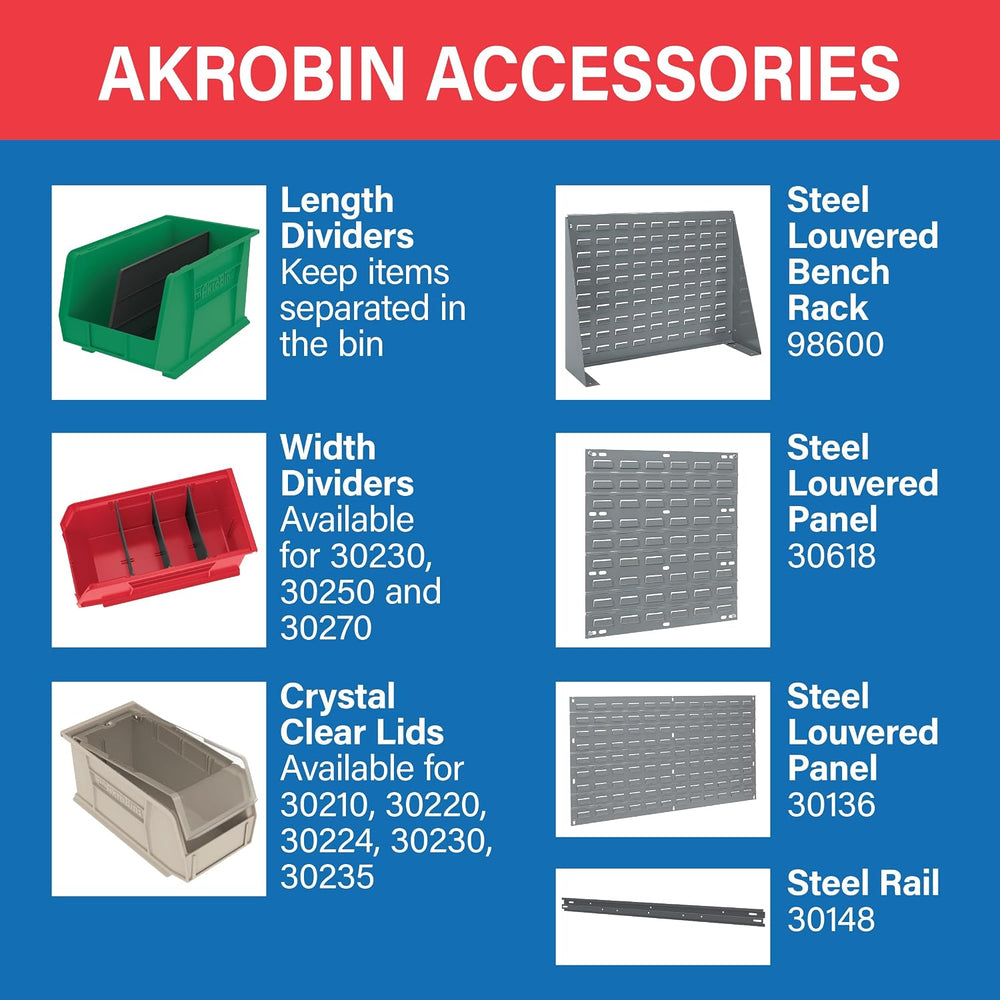 Akro-Mils 30235 AkroBins Plastic Storage Bins, 11"x11"x5", Red...