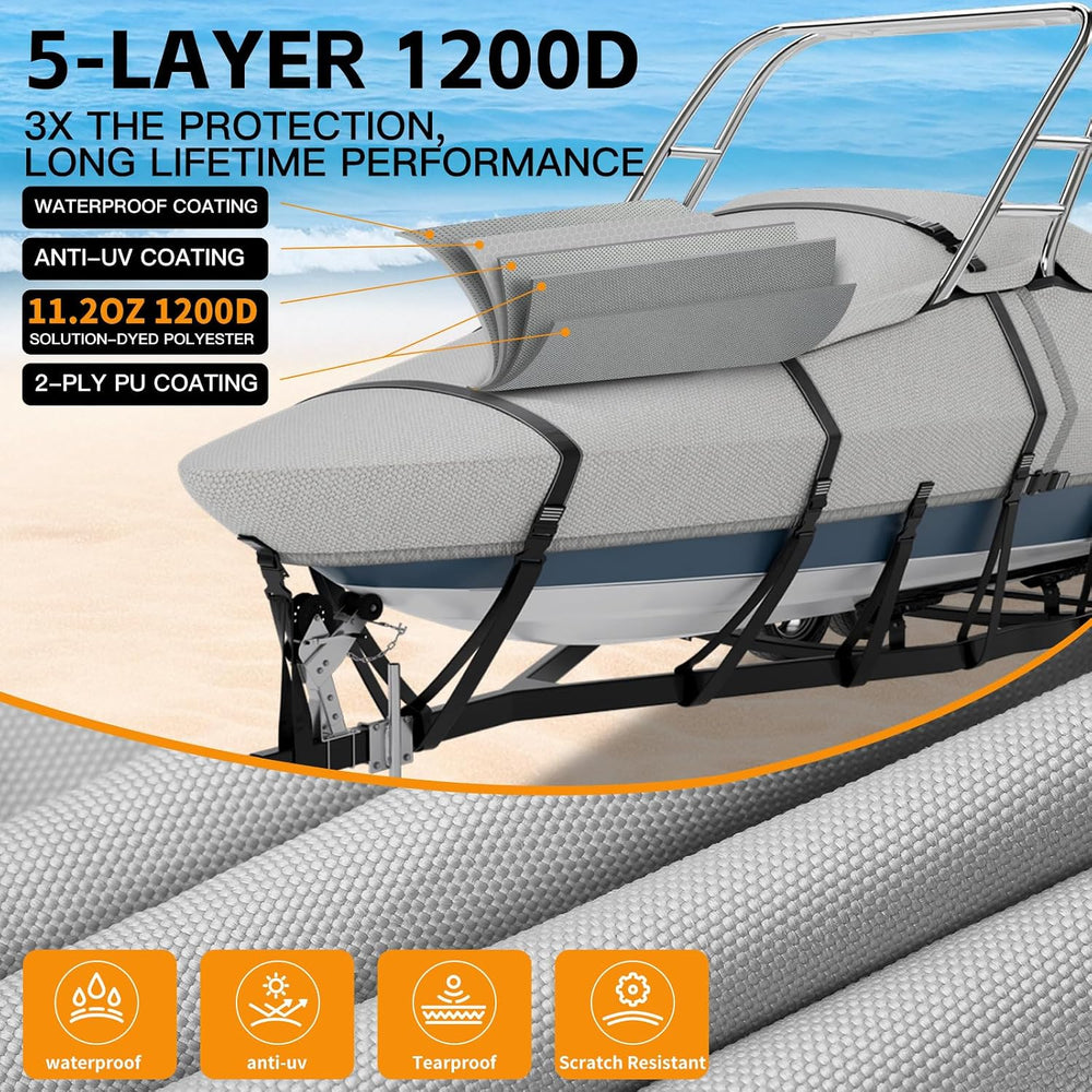1200D Solution Dyed Ski&Wakeboard Tower Boat Cover with Stoage Bag, 22’-2...