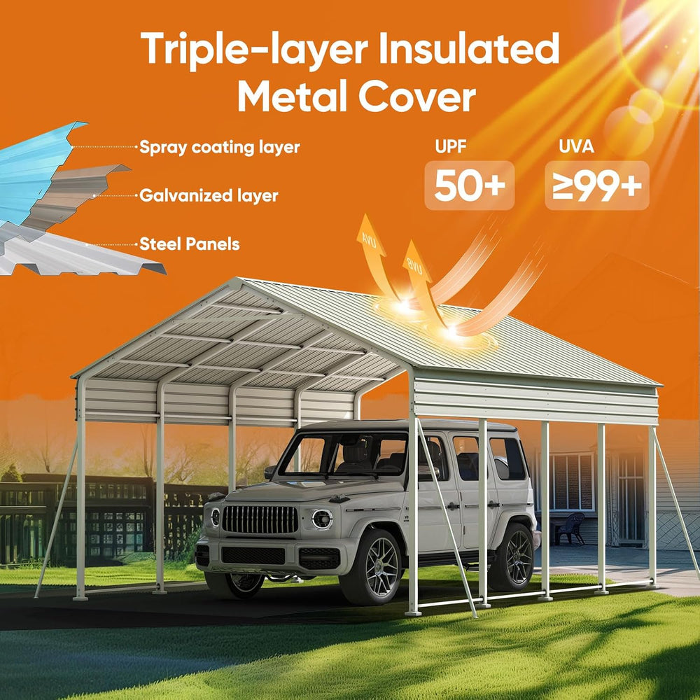 ADVANCE OUTDOOR 12x21 FT Heavy Duty Metal Carport with Vertical Roof, Pre-Dri...
