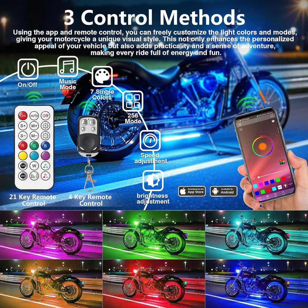 18Pcs RGB+IC Chasing Motorcycle LED Lights with APP/RF Remote, Dreamcolor Mot...