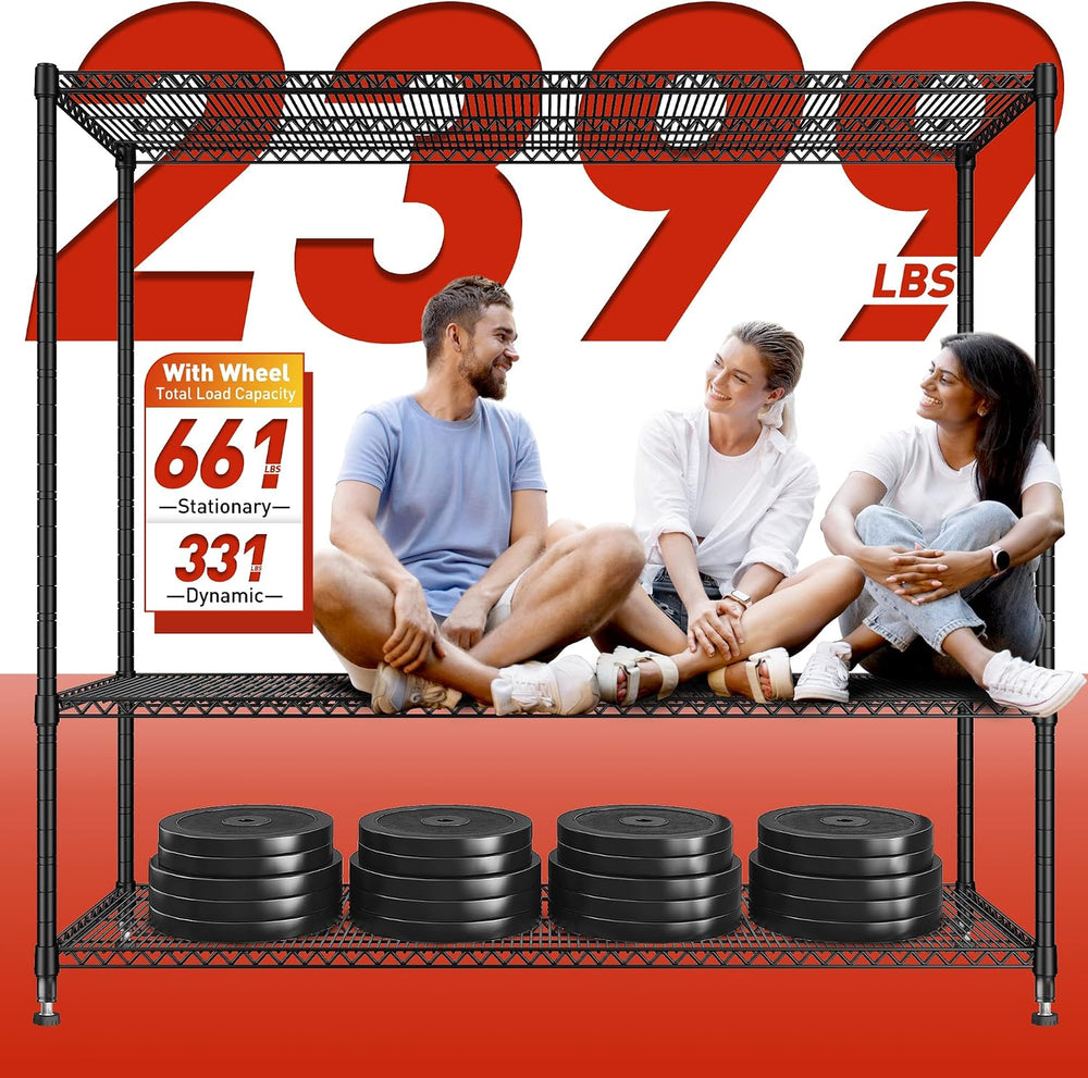 REIBII Storage Shelves, Garage Shelving 60"W Wire Shelving with Wheels