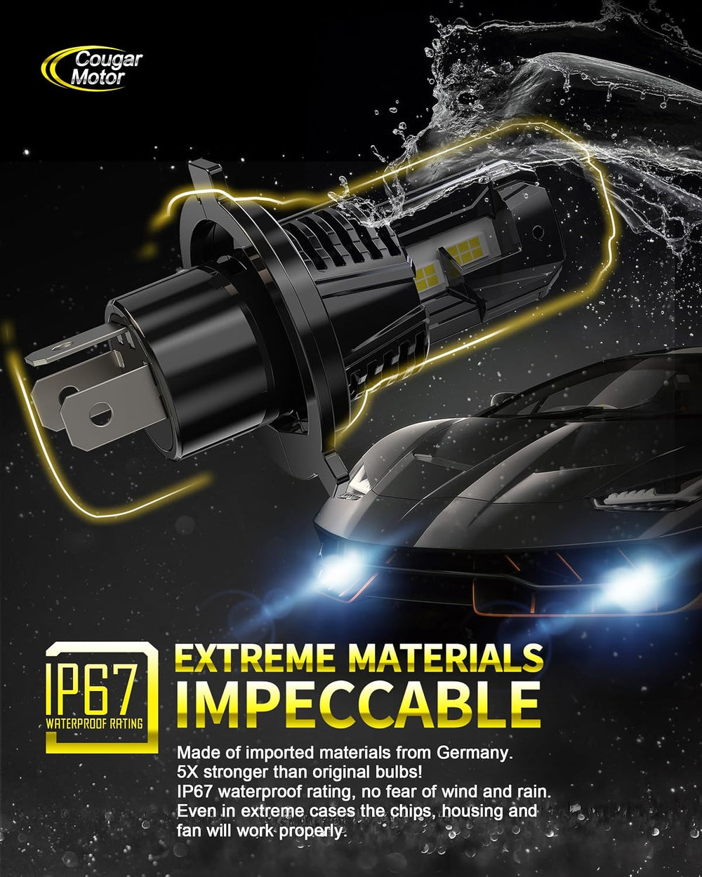 Cougar Motor H4 Bulbs, 9003 Fog 800% Brighter Non-Polar Instant Plug-in