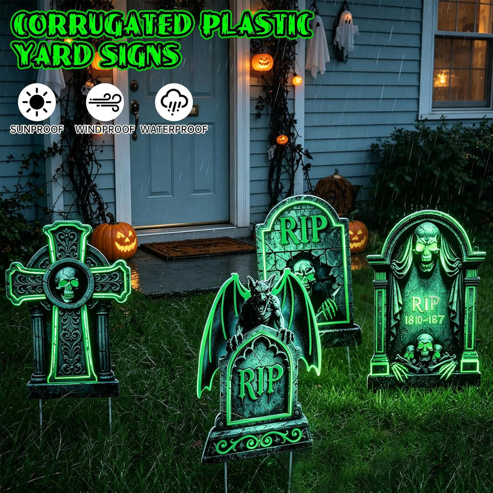 Glowing Halloween Tombstones Outdoor Decorations 14.9 x 9.8 inch Yard Sign wi...