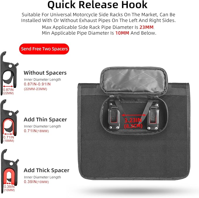 Rhinowalk Motorcycle Saddlebags, Waterproof Saddlebags, Quick Release 13L