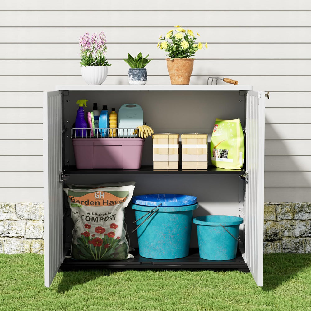 KINYING Outdoor Storage Cabinet Waterproof, 60 Gallon Resin Outdoor Storage S...