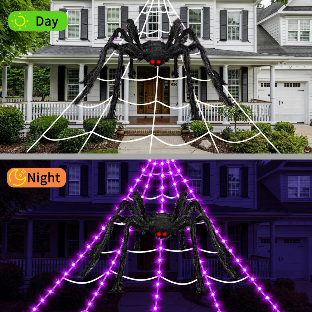 Halloween Decorations Outdoor Spider Web Lights, 23Ft 350 LED Light up Spider...