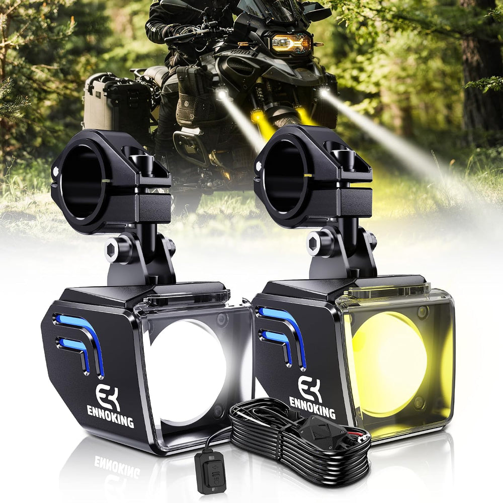 Motorcycle LED Fog Lights 2 Inch White/Amber Dual Color LED Pods Auxiliary 4 ...