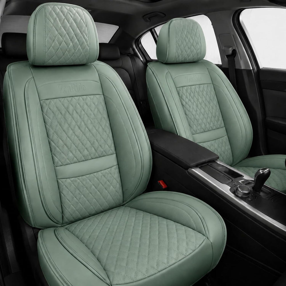 Green Thick Nappa Leather Automotive Front Car Seat Covers Set of 2