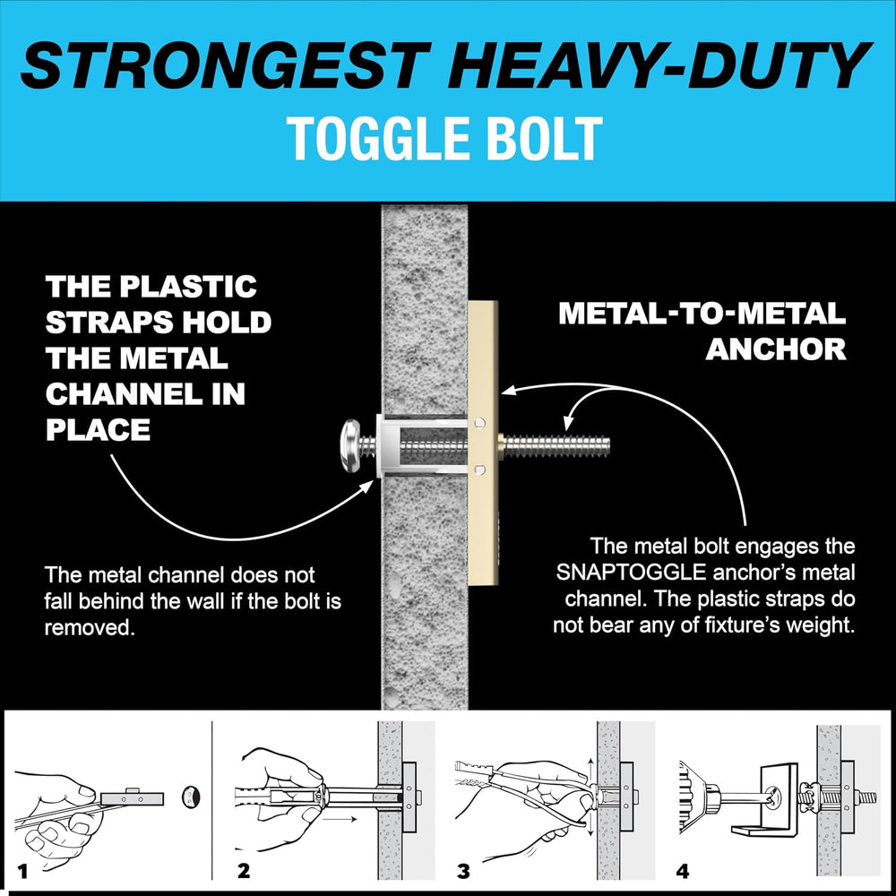 TOGGLER SNAPTOGGLE Drywall Anchors with 1/4-20 x 2.5 in Bolts, 100 Pack