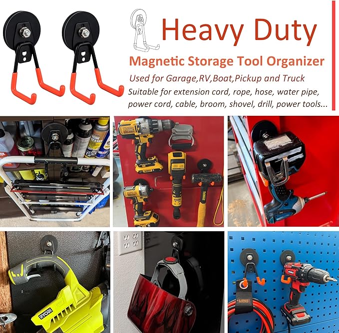 ULIBERMAGNET Heavy Duty Magnetic Garage Hooks, 6 Pack Strong Large Magnet Hooks