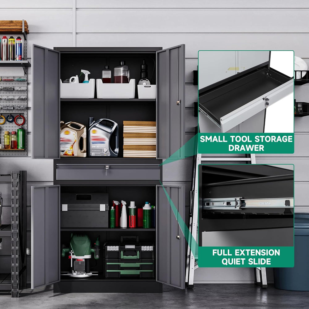 Letaya Metal Garage Storage Cabinet with Drawer,4 Door Tool Cabinet with Lock...