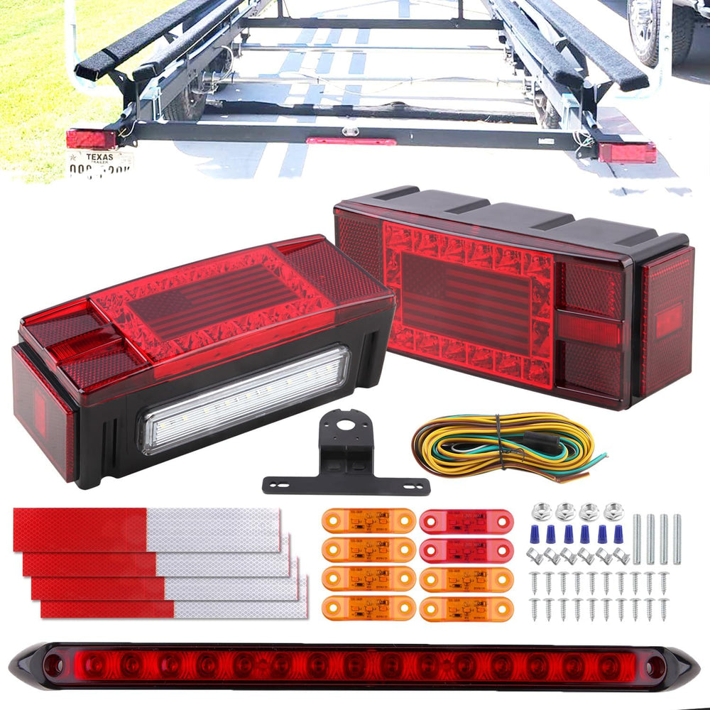 Partswcgg Submersible LED Trailer Tail Light Kit 12V w/25FT Wiring Harnness