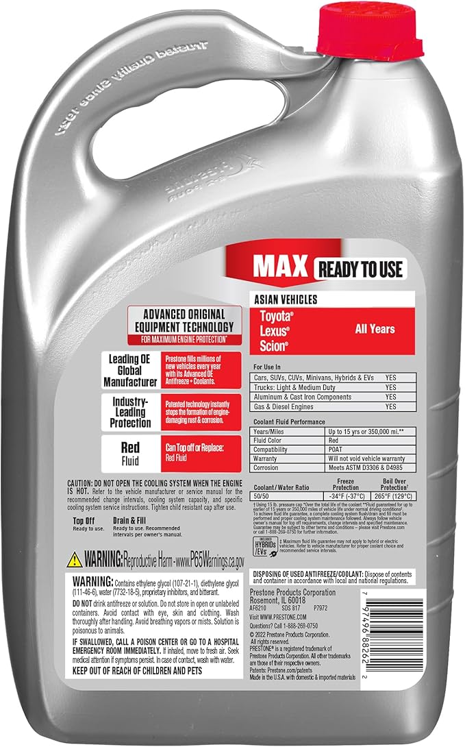 Prestone AF6210 MAX Asian Vehicles Anti-Freeze and Coolant, 1 Gallon (Pack of 6)