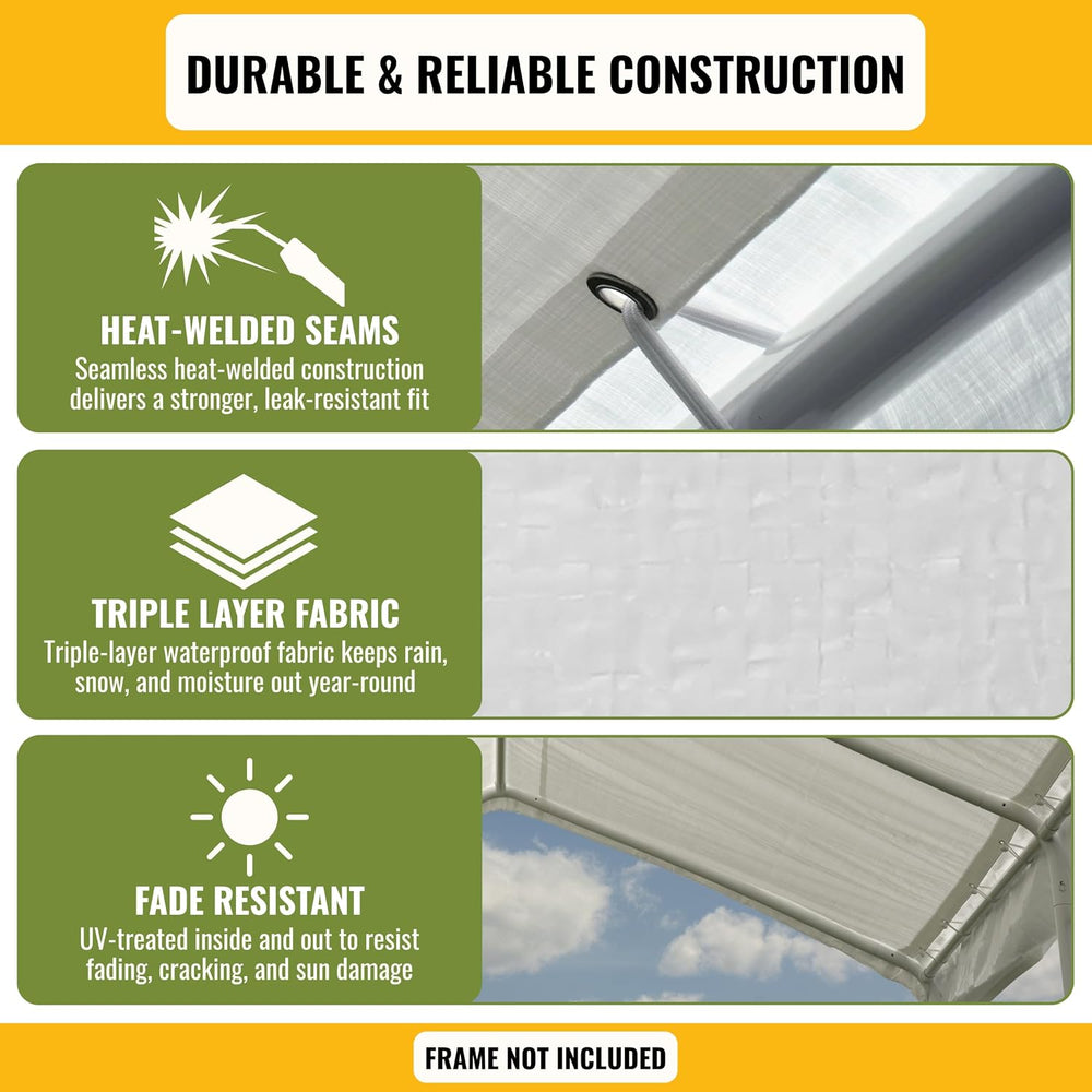 10x20 ft Carport Replacement Canopy Cover with Enclosure Kit - Heavy-Duty Wat...