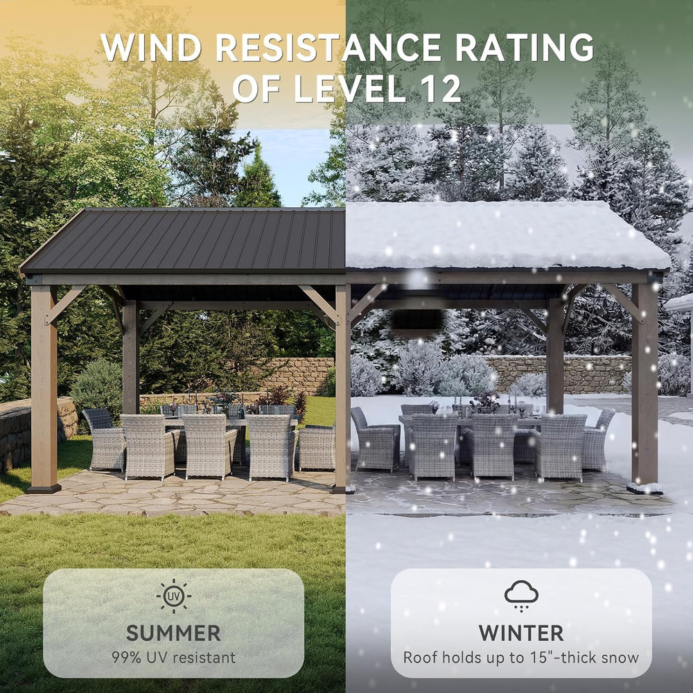 Aoxun 12' x 20' Wood Gazebo with Galvanized Steel Gable Roof, Gray