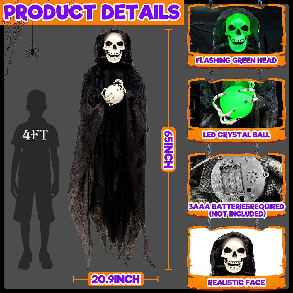 65" Halloween Animatronic Grim Reaper Decorations Outdoor
