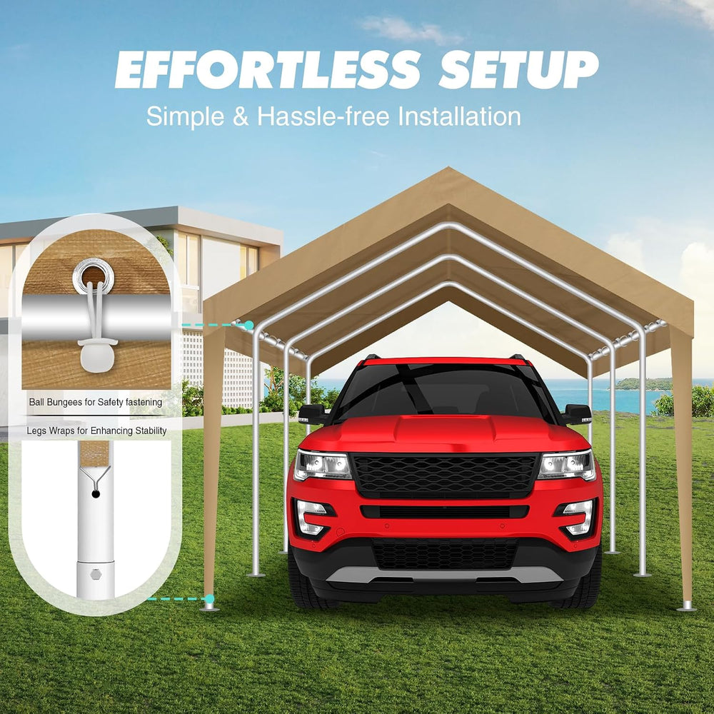 10x20FT Carport Canopy Replacement Cover Heavy Duty Waterproof & UV Prote...